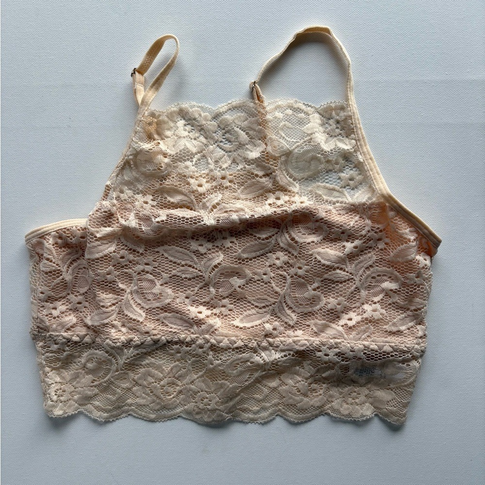 NWOT Women's Nude Lace High-Neck Bralette Size Small
